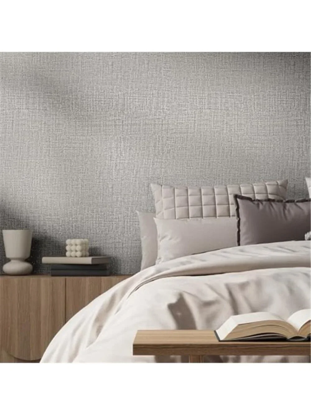 Peel Stick Wallpaper Grasscloth Textured Light Gray Linen Self Adhesive Vinyl
